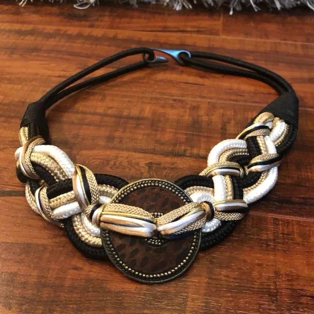 Vintage Glam Rock Braided Rope Statement Waist Belt S 27.5